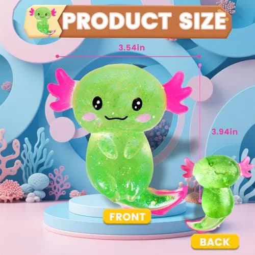 Puffwize Axolotl Squishy Stress Relief Toy Glitter Fidget Toy, Green | Non-Toxic & BPA-Free for Kids & Adults thumbnail 3