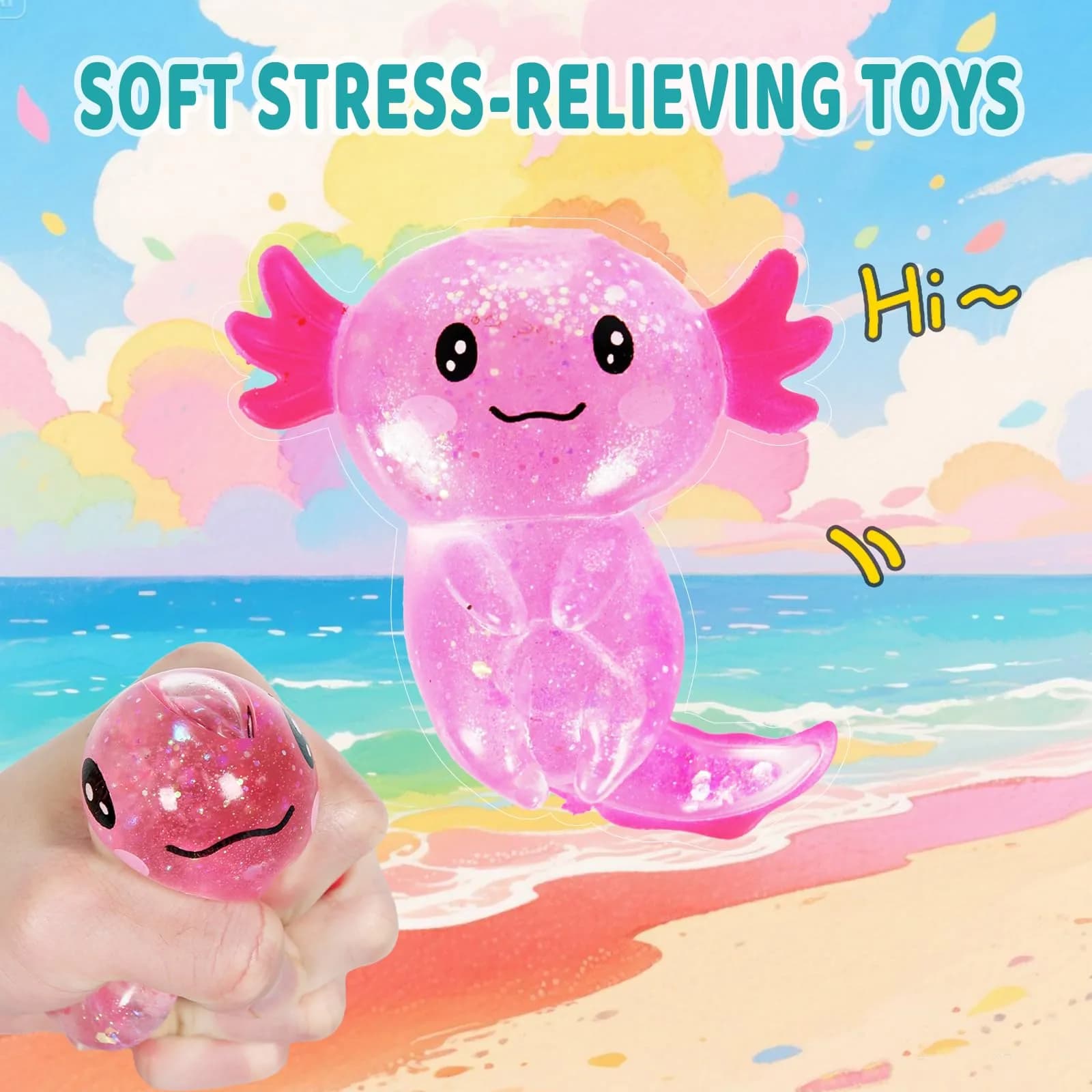 Puffwize Pink Axolotl Squishy Stress Toy | Non-Toxic & BPA-Free for Kids 3-6 - view 8