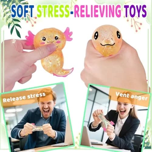 Puffwize Orange Axolotl Squishy Stress Relief Toy | ASTM-Tested Non-Toxic TPR for Kids & Adults thumbnail 6