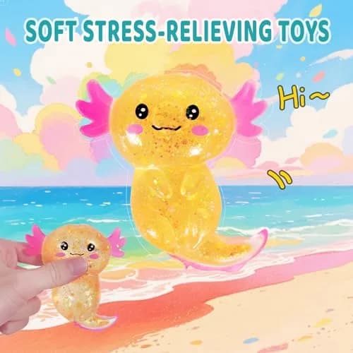 Puffwize Orange Axolotl Squishy Stress Relief Toy | ASTM-Tested Non-Toxic TPR for Kids & Adults thumbnail 8