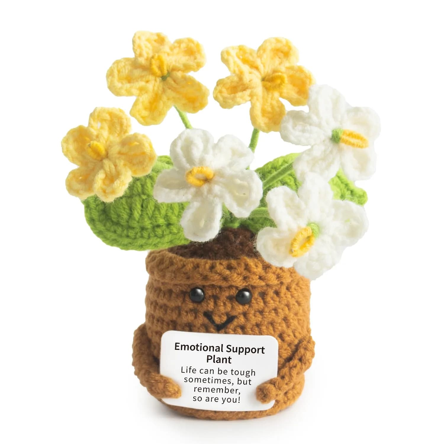 MS ZHENQIAO Forget-Me-Not Crochet Flower Potted Plant Gift | Positive Affirmation Decor - main product image