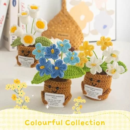 MS ZHENQIAO Forget-Me-Not Crochet Flower Potted Plant Gift | Positive Affirmation Decor thumbnail 7