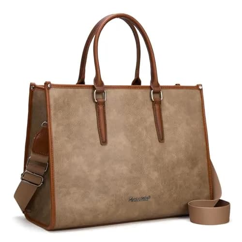 Montana West Laptop Tote Bag for Women 15.6 Inch Waterproof Vegan Leather Khaki | Business Office Work Briefcase thumbnail 1