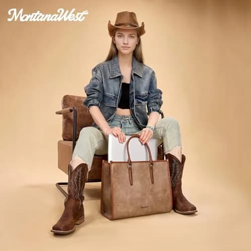 Montana West Laptop Tote Bag for Women 15.6 Inch Waterproof Vegan Leather Khaki | Business Office Work Briefcase thumbnail 2