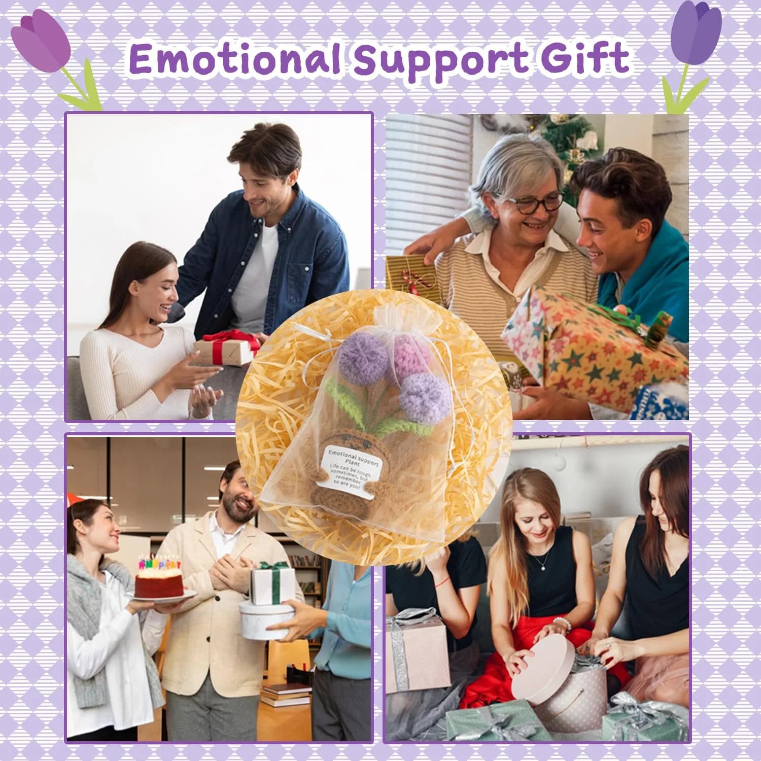 MS ZHENQIAO Handmade Crochet Tulip Purple Sunflower - 'Life is Tough But So Are You' Inspirational Gift for Women (1-Pack) - view 6