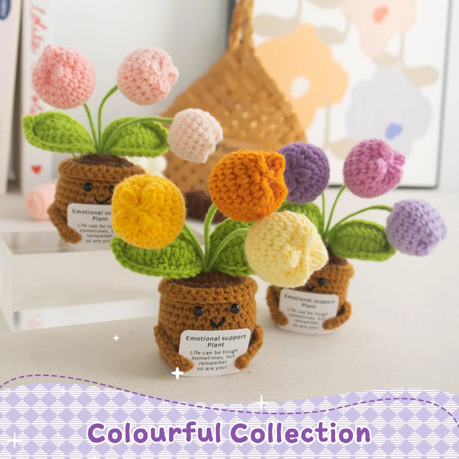 MS ZHENQIAO Handmade Crochet Tulip Purple Sunflower - 'Life is Tough But So Are You' Inspirational Gift for Women (1-Pack) - view 7
