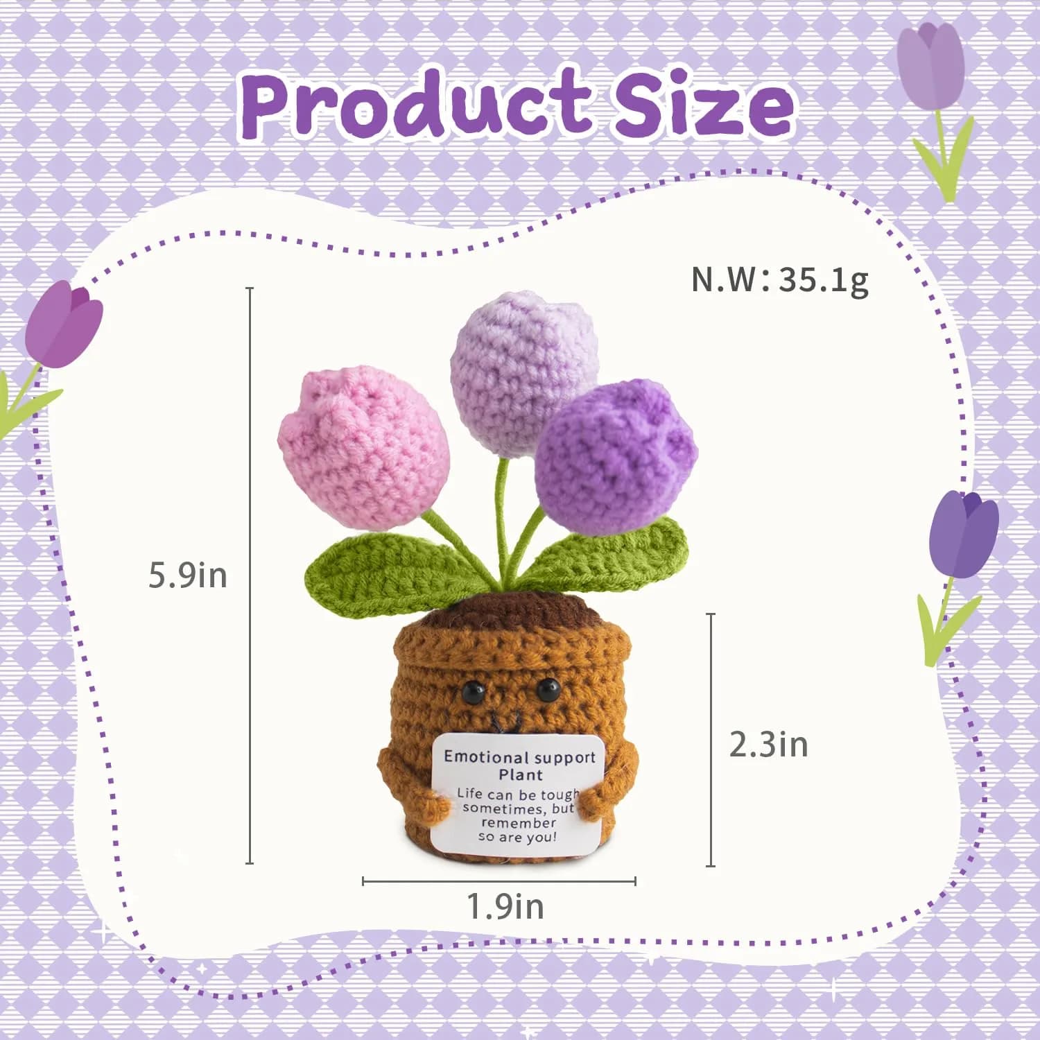 MS ZHENQIAO Handmade Crochet Tulip Purple Sunflower - 'Life is Tough But So Are You' Inspirational Gift for Women (1-Pack) - view 2