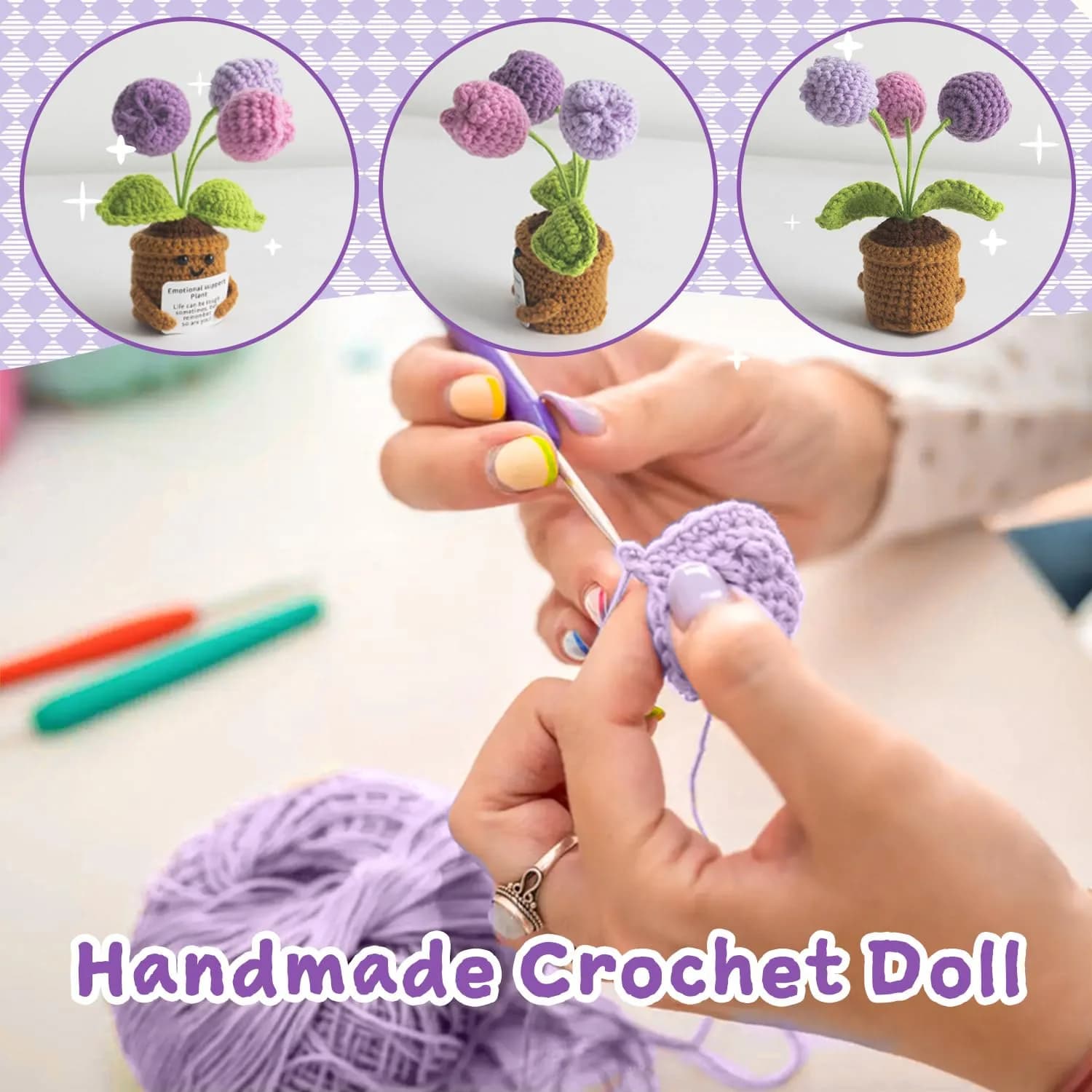 MS ZHENQIAO Handmade Crochet Tulip Purple Sunflower - 'Life is Tough But So Are You' Inspirational Gift for Women (1-Pack) - view 4