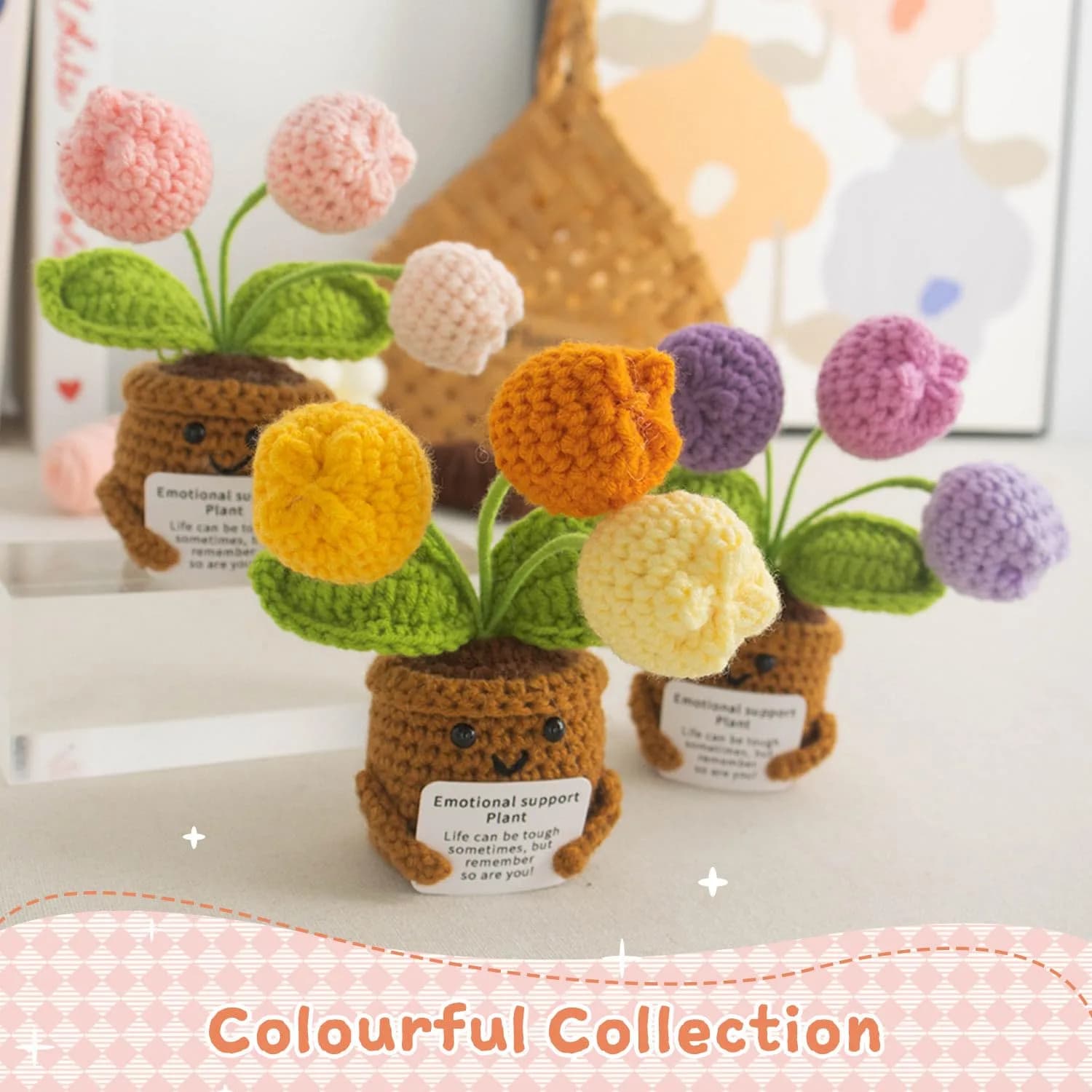 MS ZHENQIAO Tulip Pink Crochet Flower Potted Plant Gift | Emotional Support Figurine - view 7