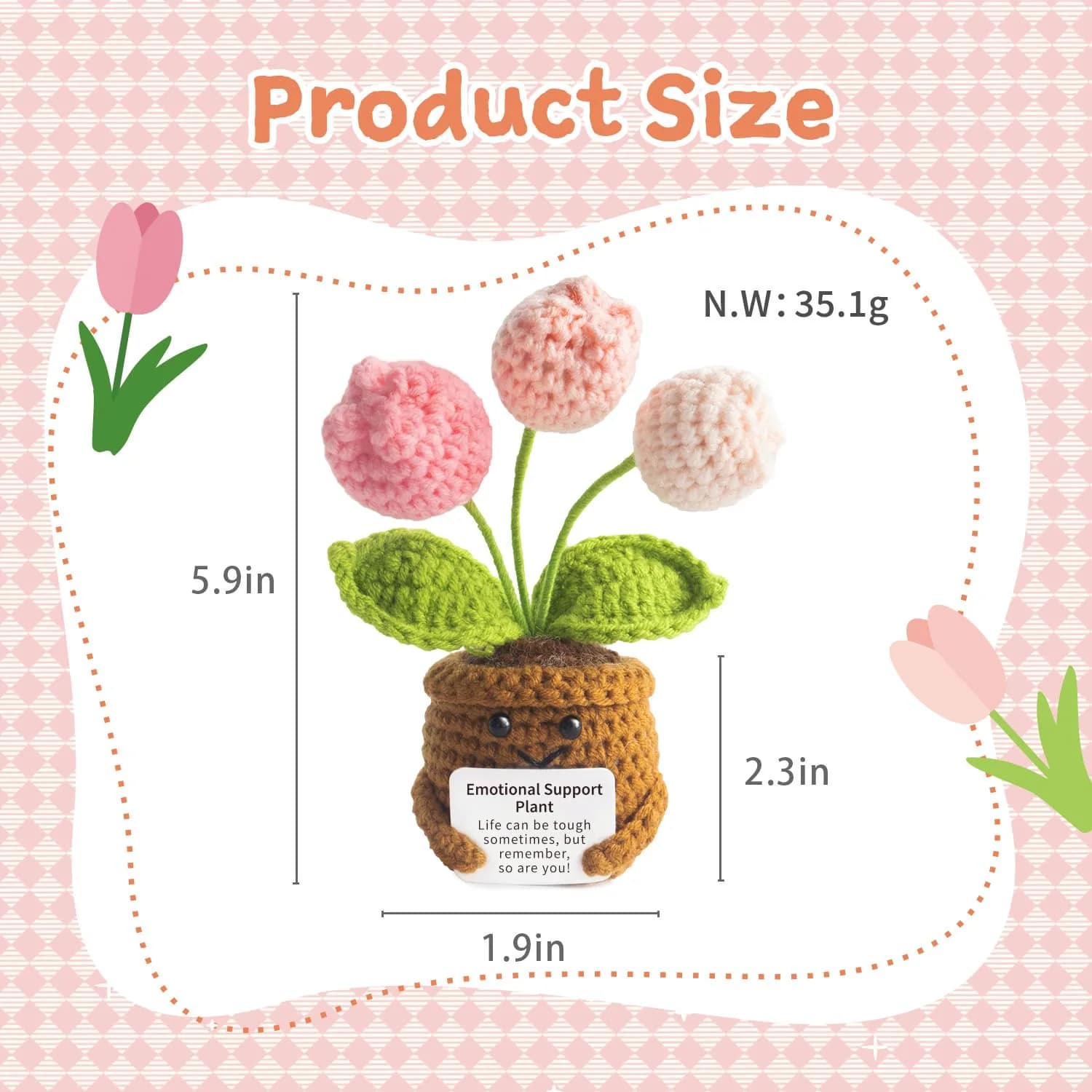 MS ZHENQIAO Tulip Pink Crochet Flower Potted Plant Gift | Emotional Support Figurine - view 2