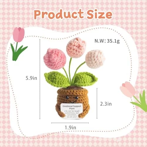 MS ZHENQIAO Tulip Pink Crochet Flower Potted Plant Gift | Emotional Support Figurine thumbnail 2