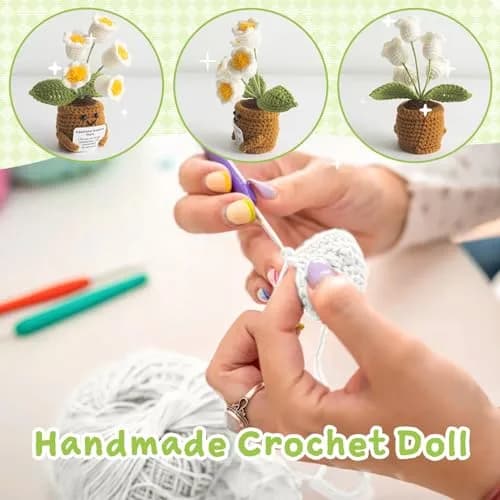 MS ZHENQIAO Lily of the Valley Crochet Flower Potted Plant Gift | Handmade Emotional Support Decor thumbnail 4