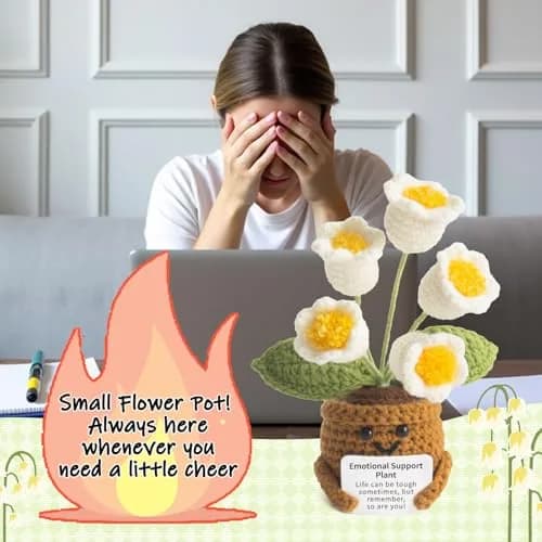 MS ZHENQIAO Lily of the Valley Crochet Flower Potted Plant Gift | Handmade Emotional Support Decor thumbnail 5