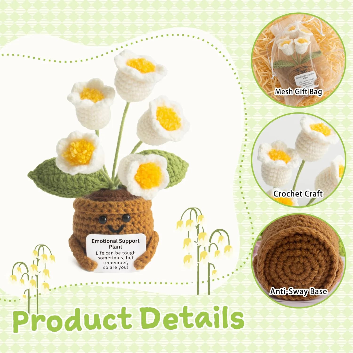 MS ZHENQIAO Lily of the Valley Crochet Flower Potted Plant Gift | Handmade Emotional Support Decor - view 3