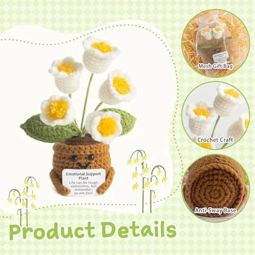 MS ZHENQIAO Lily of the Valley Crochet Flower Potted Plant Gift | Handmade Emotional Support Decor thumbnail 3