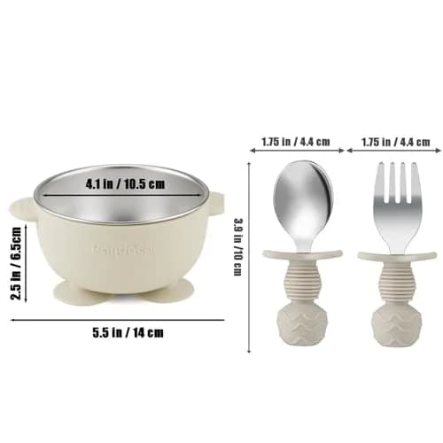 PandaEar Baby Feeding Set | Stainless Steel Plates & Bowls with Silicone Utensils | Toddler Tableware for Self-Feeding thumbnail 6