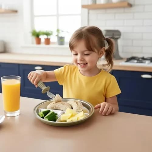 PandaEar Baby Feeding Set | Stainless Steel Plates & Bowls with Silicone Utensils | Toddler Tableware for Self-Feeding thumbnail 2
