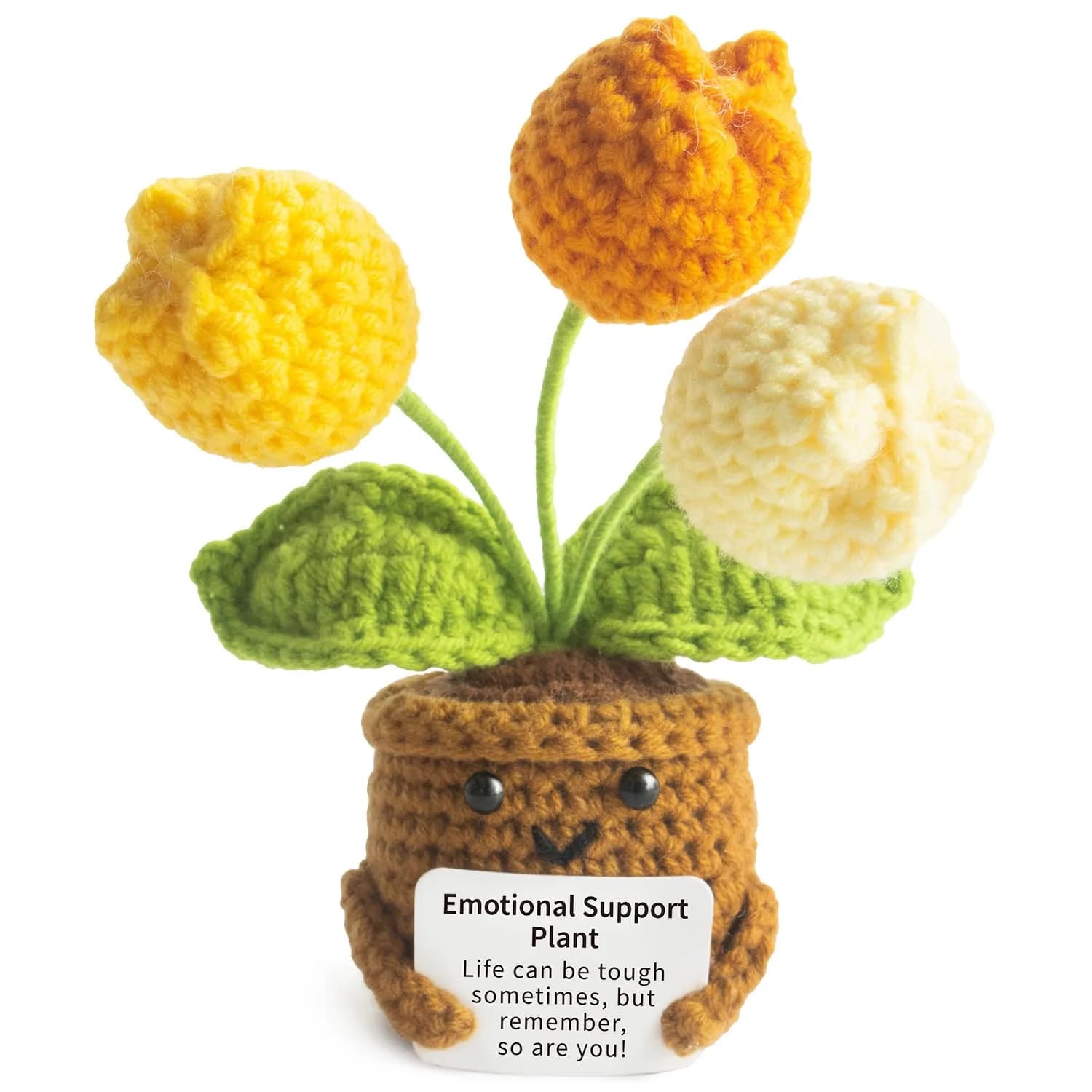 MS ZHENQIAO Tulip Yellow Crochet Flower Potted Plant Gift | Emotional Support Figurine - main product image