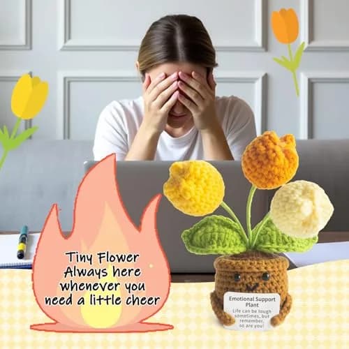 MS ZHENQIAO Tulip Yellow Crochet Flower Potted Plant Gift | Emotional Support Figurine thumbnail 5