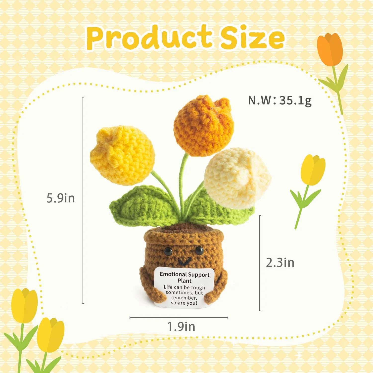MS ZHENQIAO Tulip Yellow Crochet Flower Potted Plant Gift | Emotional Support Figurine - view 2