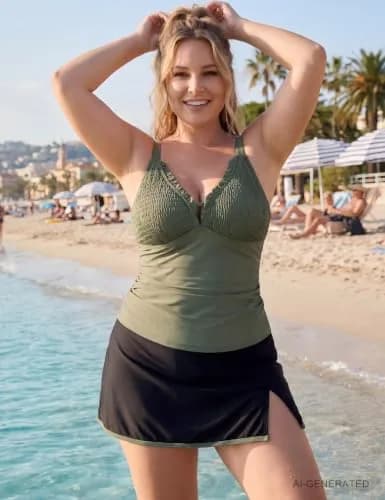 BMJL Womens Tankini Bathing Suits Tummy Control Swimsuit with Skirt | Modest, High Waisted, Supportive Fit (70-120 chars) thumbnail 4