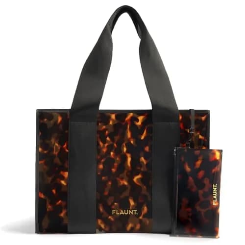 FLAUNT Everyday Tote Bag with Phone Pouch - Tortoise Shell | Stylish, Foldable & Airline-Approved thumbnail 1