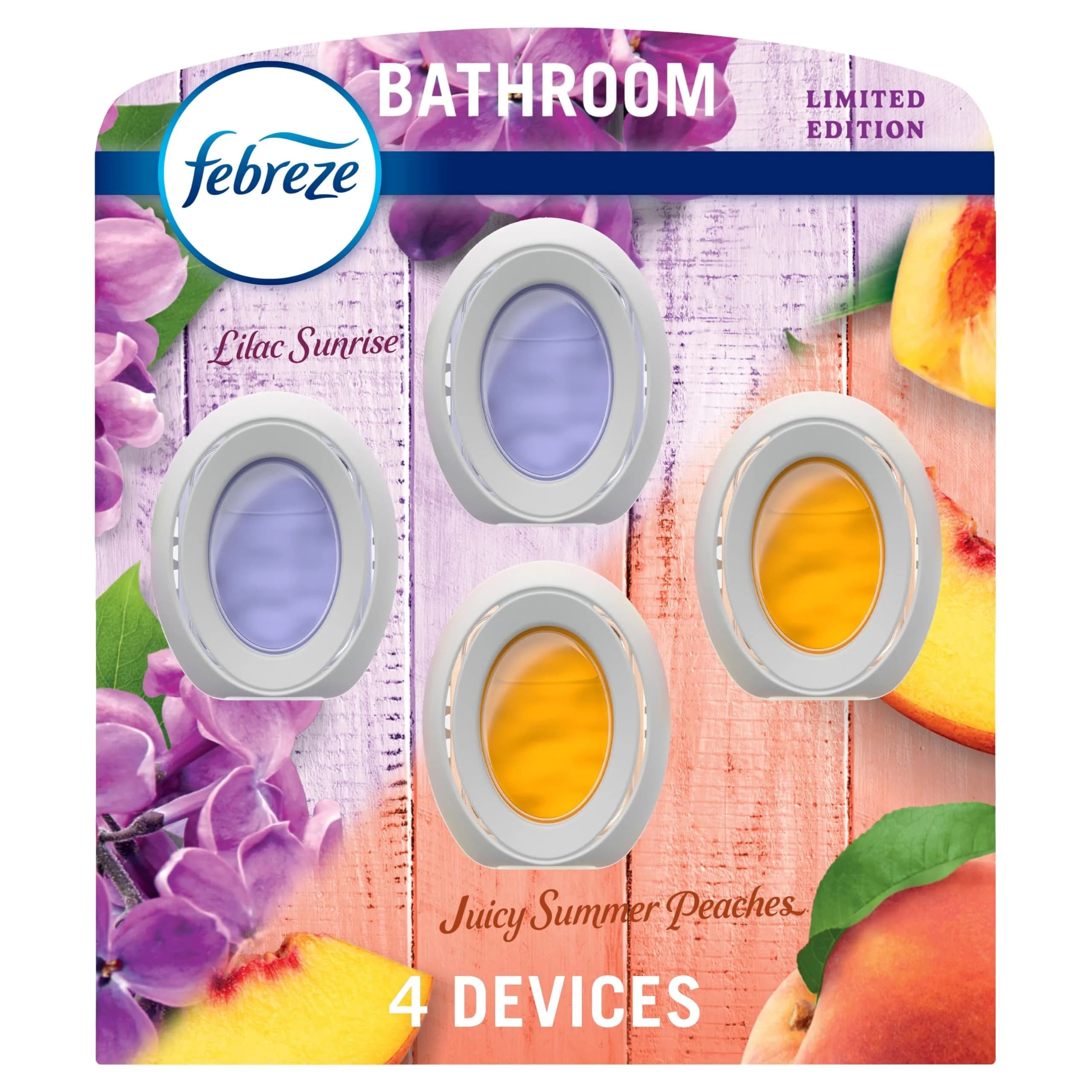 Febreze Bathroom Air Freshener Lilac & Peach Scents, 4 Count | Odor-Fighting Plug-In Alternative for Small Spaces - main product image