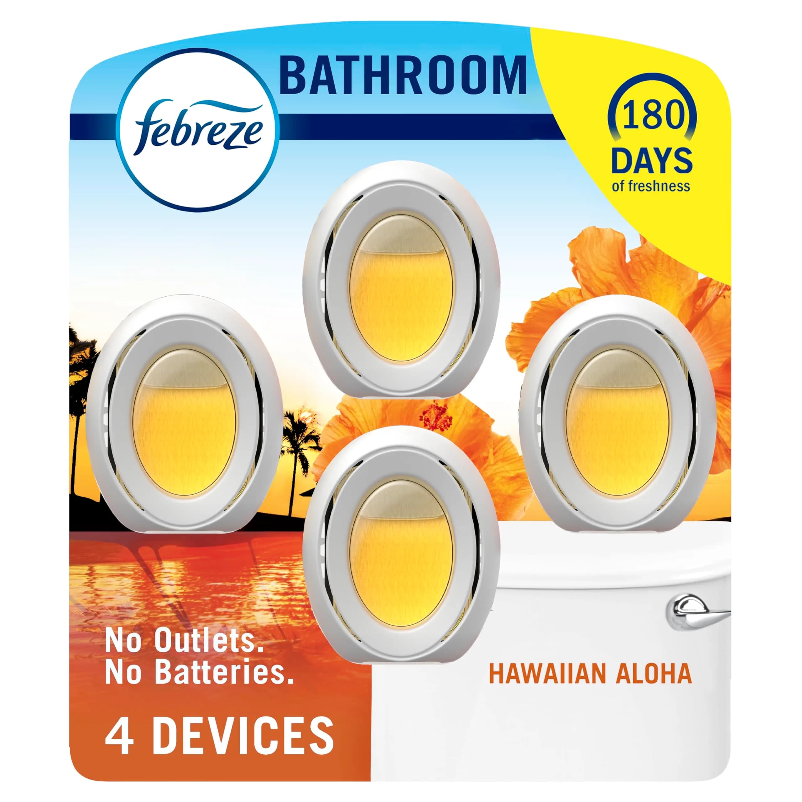 Febreze Bathroom Air Freshener Lilac & Peach Scents, 4 Count | Odor-Fighting Plug-In Alternative for Small Spaces — Hawaiian Aloha