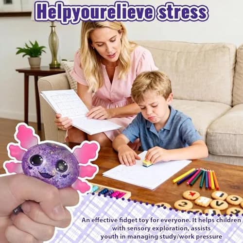 Puffwize Axolotl Squishy Toy Purple Big Ears 9.5cm (3.74") | Slow Rising Fidget Toy for Stress Relief thumbnail 5