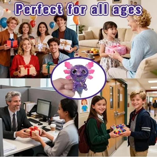 Puffwize Axolotl Squishy Toy Purple Big Ears 9.5cm (3.74") | Slow Rising Fidget Toy for Stress Relief thumbnail 8