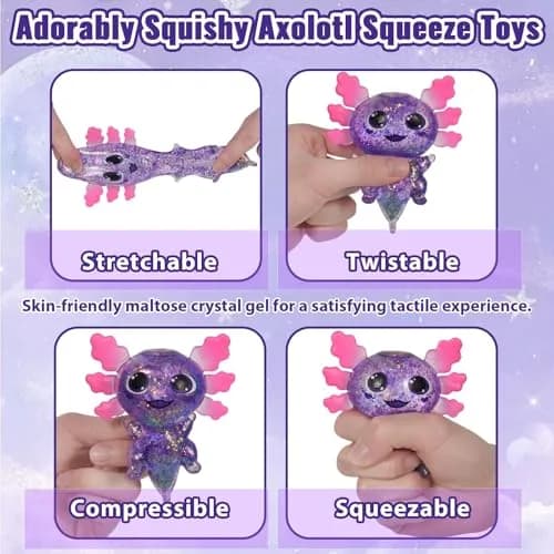 Puffwize Axolotl Squishy Toy Purple Big Ears 9.5cm (3.74") | Slow Rising Fidget Toy for Stress Relief thumbnail 3