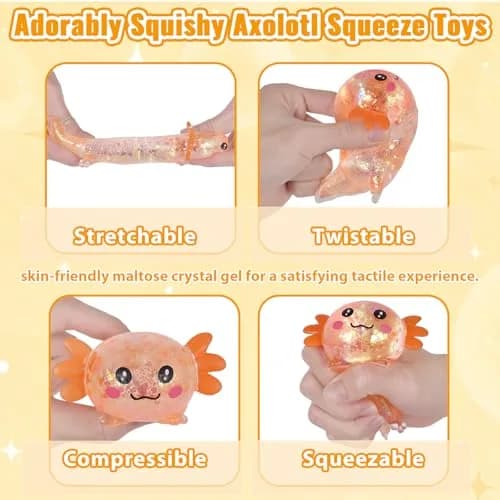 Puffwize Axolotl Squishy Toy Medium Orange | Slow Rising Fidget Toy for Stress Relief thumbnail 2