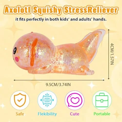Puffwize Axolotl Squishy Toy Medium Orange | Slow Rising Fidget Toy for Stress Relief thumbnail 3