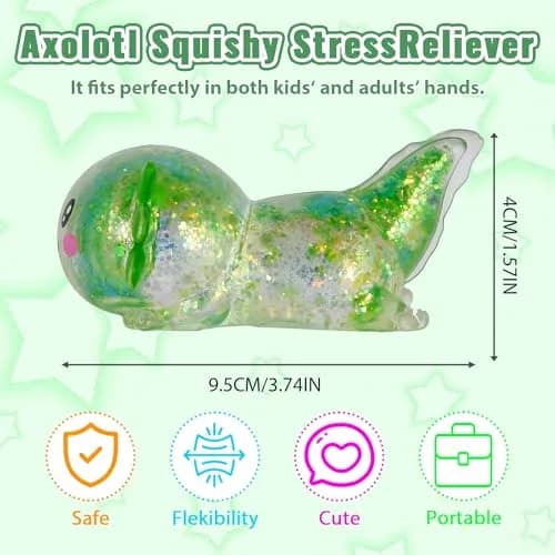 Puffwize Axolotl Squishy Toy | Stress Relief Fidget Toy for Kids & Adults (Green) thumbnail 3