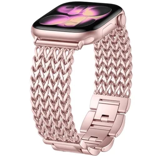 SNBLK Metal Band Compatible with Rose Gold Apple Watch Bands for Women 40mm 41mm 42mm 38mm 44mm 45mm 46mm | Dressy Link Bracelet thumbnail 1