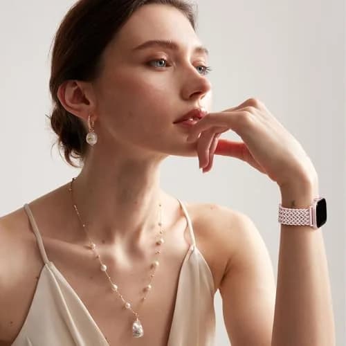 SNBLK Metal Band Compatible with Rose Gold Apple Watch Bands for Women 40mm 41mm 42mm 38mm 44mm 45mm 46mm | Dressy Link Bracelet thumbnail 6