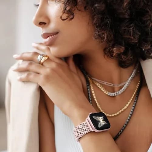 SNBLK Metal Band Compatible with Rose Gold Apple Watch Bands for Women 40mm 41mm 42mm 38mm 44mm 45mm 46mm | Dressy Link Bracelet thumbnail 7