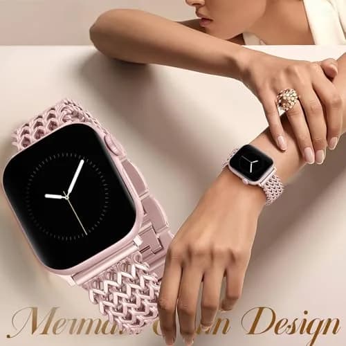 SNBLK Metal Band Compatible with Rose Gold Apple Watch Bands for Women 40mm 41mm 42mm 38mm 44mm 45mm 46mm | Dressy Link Bracelet thumbnail 3