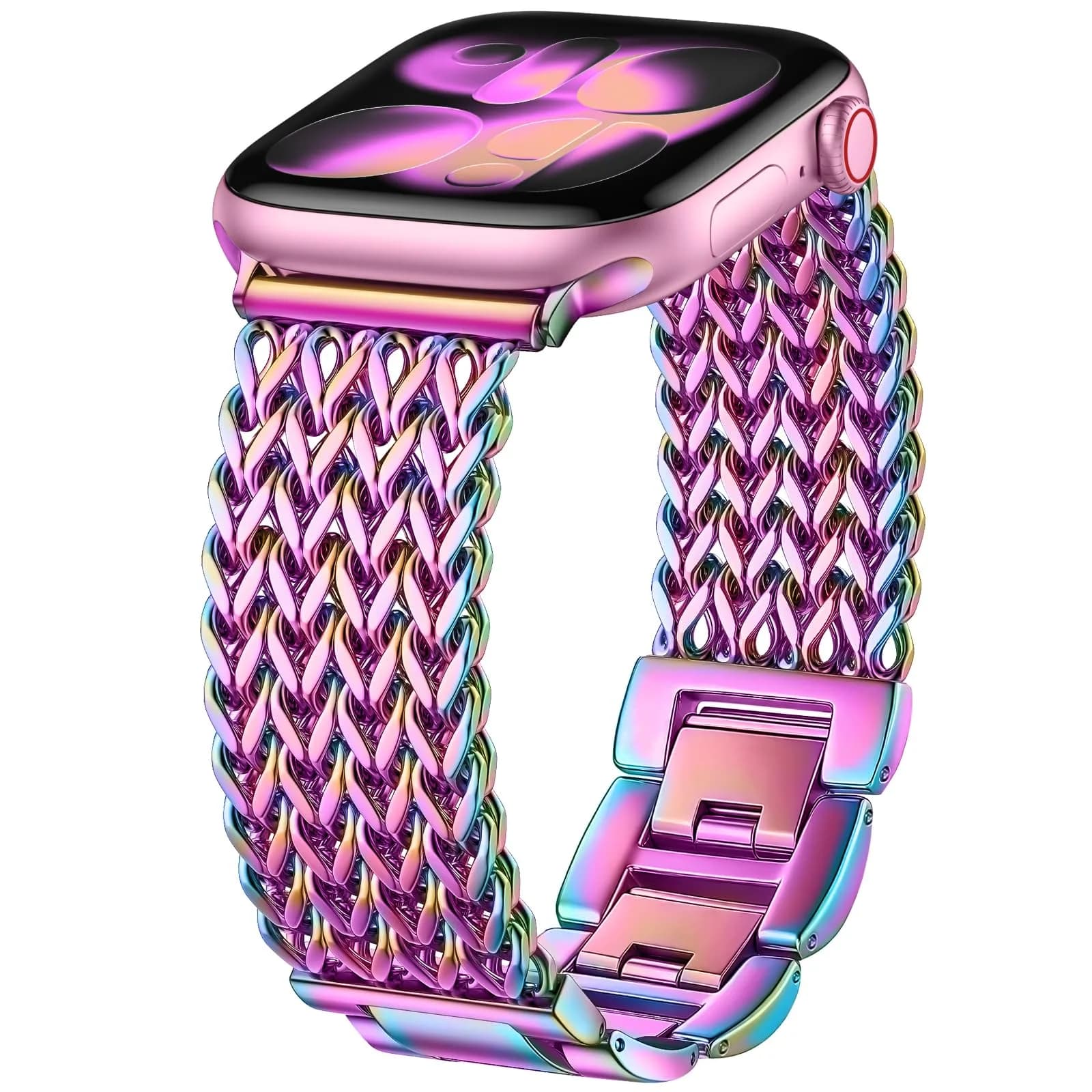 SNBLK Metal Band Compatible with Apple Watch Series 11/10/9/8/7/6/5/4/3/2 40mm-49mm | Dressy Stainless Steel Link Bracelet — Silver