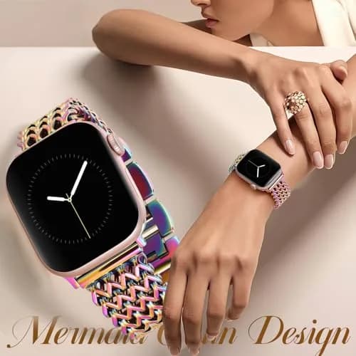 SNBLK Metal Watch Band Compatible with Apple Watch Series 1-11 & Ultra | Dressy Stainless Steel Link Bracelet for Women & Men thumbnail 3