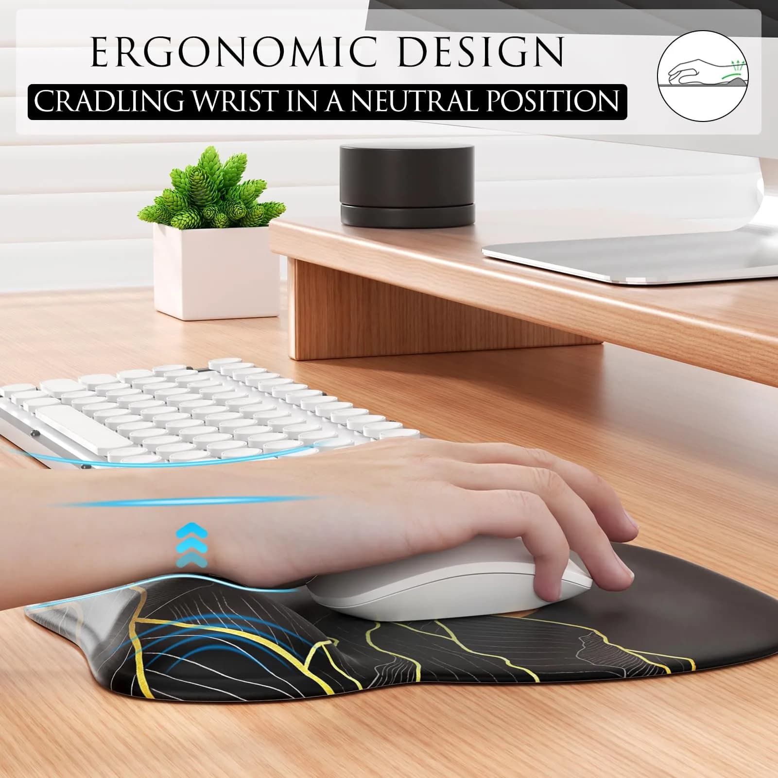 MROCO Ergonomic Mouse Pad with Gel Wrist Rest, 9.4 x 8.1 inches, Golden Rise | Smooth Surface for Precise Control - view 3