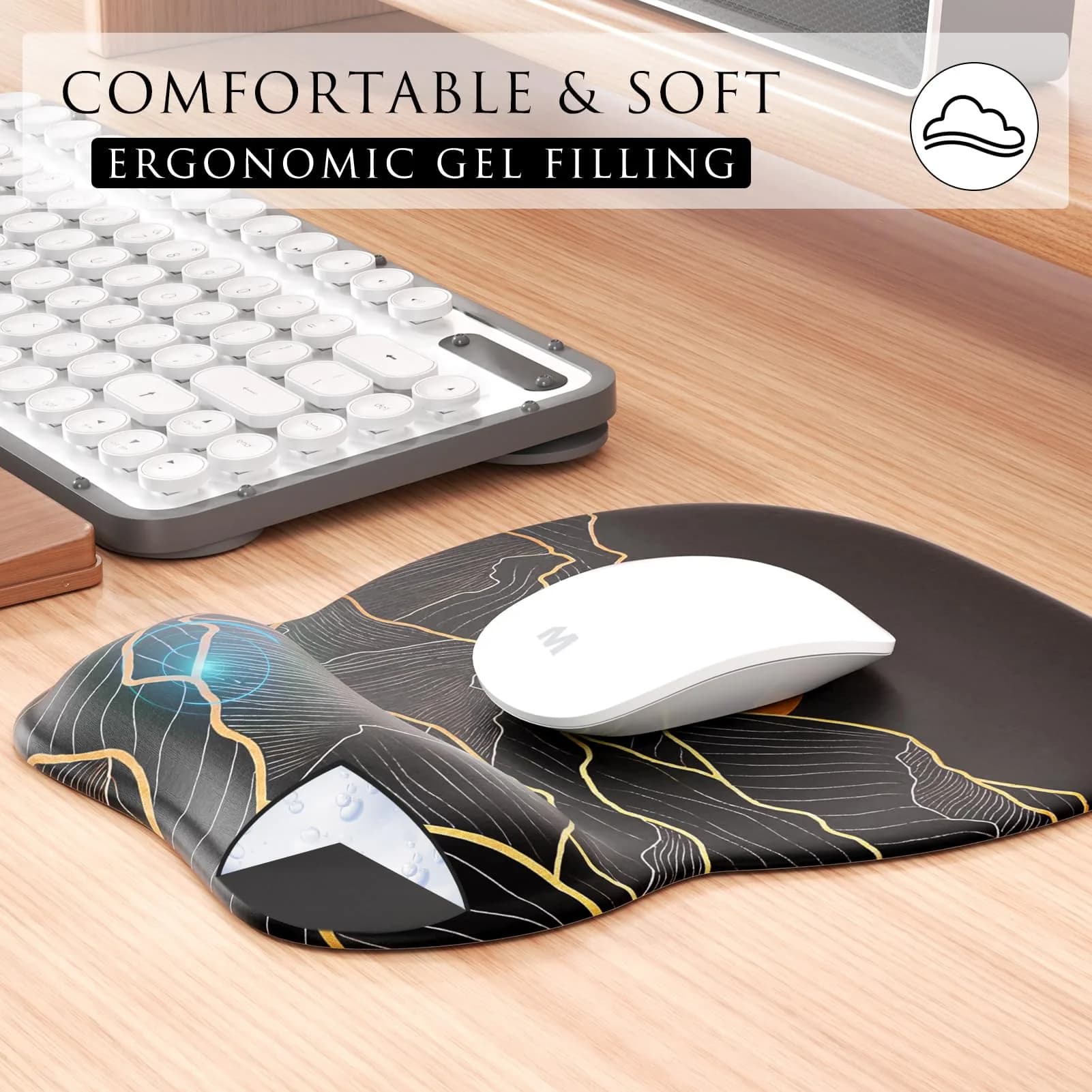 MROCO Ergonomic Mouse Pad with Gel Wrist Rest, 9.4 x 8.1 inches, Golden Rise | Smooth Surface for Precise Control - view 4