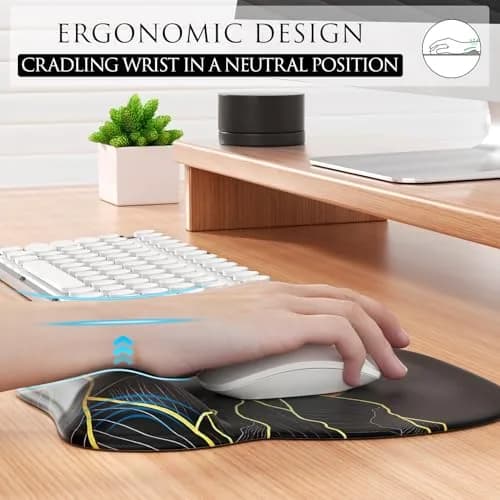MROCO Ergonomic Mouse Pad with Gel Wrist Rest, 24cm x 20.5cm (9.4 x 8.1 in) | Golden Rise Pattern thumbnail 3