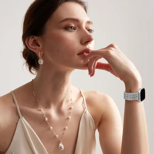 SNBLK Metal Band Compatible with Apple Watch Series 11/10/9/8/7/6/5/4/3/2 40mm-49mm | Dressy Stainless Steel Link Bracelet thumbnail 6