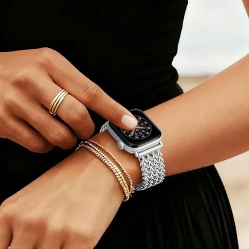 SNBLK Metal Band Compatible with Apple Watch Series 11/10/9/8/7/6/5/4/3/2 40mm-49mm | Dressy Stainless Steel Link Bracelet thumbnail 8