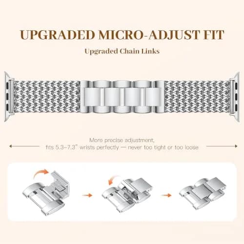 SNBLK Metal Band Compatible with Apple Watch Series 11/10/9/8/7/6/5/4/3/2 40mm-49mm | Dressy Stainless Steel Link Bracelet thumbnail 2