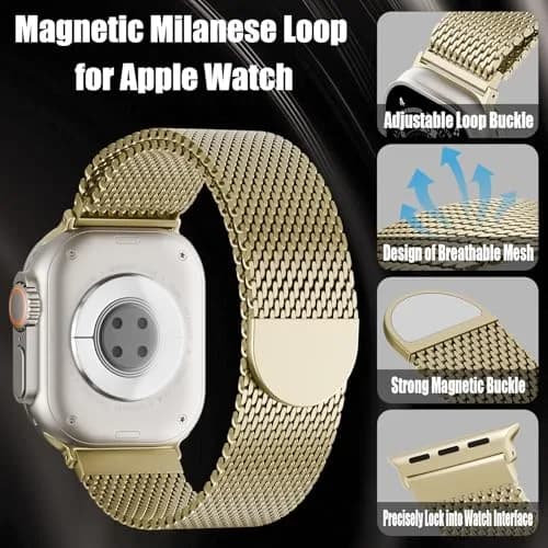 Steezrd Magnetic Mesh Milanese Loop Compatible with Apple Watch 49mm 46mm 45mm 44mm 42mm 41mm 40mm 38mm | Stainless Steel Strap thumbnail 2