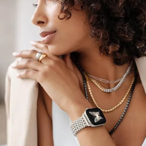 SNBLK Metal Band Compatible with Apple Watch Series 1-11 & SE 40mm-46mm | Dressy Stainless Steel Link Bracelet for Women thumbnail 7
