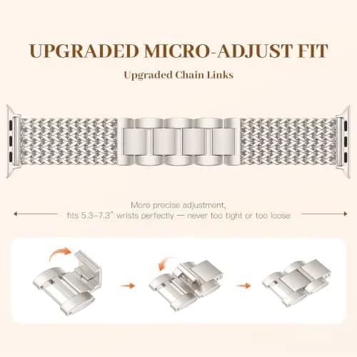 SNBLK Metal Band Compatible with Apple Watch Series 1-11 & SE 40mm-46mm | Dressy Stainless Steel Link Bracelet for Women thumbnail 2