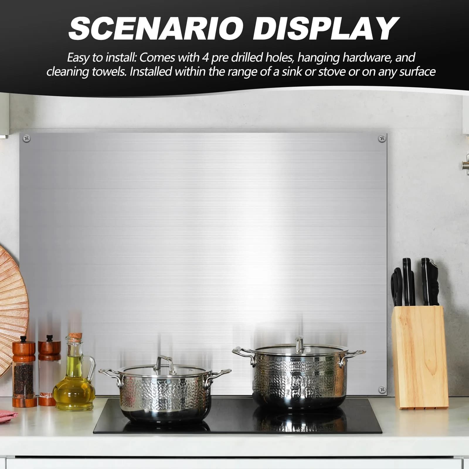 Yaocom Stainless Steel Backsplash for Stove, 30x12 Inch | Protects Kitchen Walls from Splatter - view 6